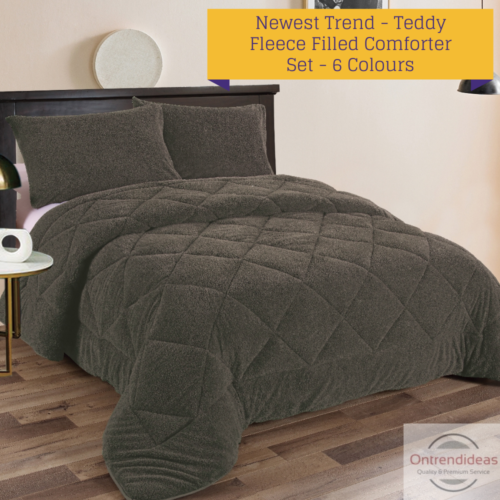 Ramesses Teddy Fleece 3pc Comforter Set | Ultra Warm Bedding Fluffy Comforter - Picture 1 of 7