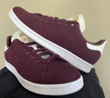 Rare New Adidas Stan Smith Corduroy Men Shoes Sz 10 Maroon Red Classic FU9616