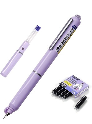 NIB Fountain Pen Black Ink: Retractable Fine Pens Set Includes 5 Ink Cartridg...