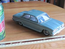 CORVAIR TIN FRICTION CAR 1962 WORKS GOOD 9" LONG VERY RARE BLUE VINTAGE