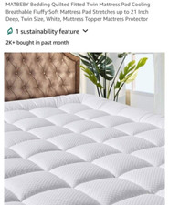 Bedding Quilted Fitted Twin XL Mattress Pad Cooling Breathable Fluffy Soft Ma...