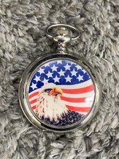 Patriotic Eagle and Flag Quartz Pocket Watch American Flag Works 