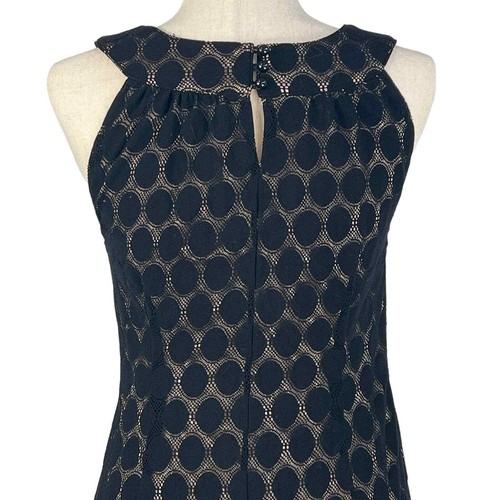 AGB SLEEVELESS POLKA DOT LACE OVERLAY ROUND NECK SHIFT DRESS BLACK/BEIGE 16 EUC - Picture 8 of 15