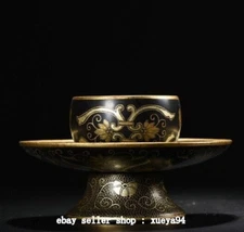 6.3'' China Dynasty Wood lacquerware Gilt longevity Word Wine Cup Goblet Bowl