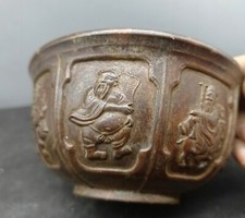 4.6" Marked Old Chinese Copper Dynasty Palace Eight Immortals Bowl Bowls
