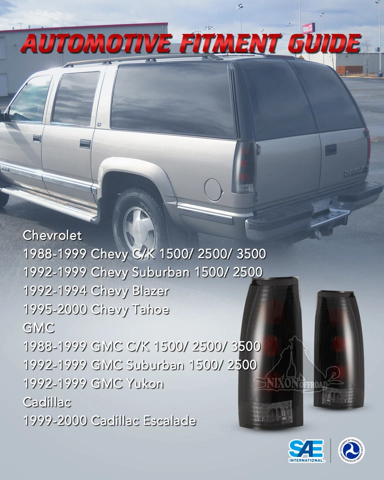 For 88-99 Chevy C/K1500 2500 3500 /95-00 Tahoe Tail Lights Rear Lamp Black/Smoke Foto 4 de 4