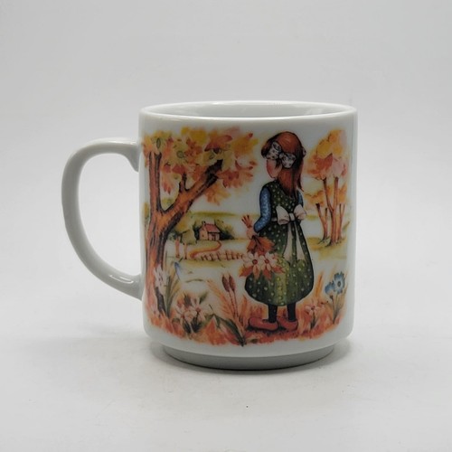 Vintage Ceramic Mug Girl Green Dress Japan Brown Orange Trees 3.25"H - Picture 4 of 7