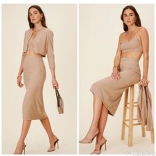 SALE!' REFORMATION Janice Set Knit Cardigan Camisole Midi Skirt Buff sz M