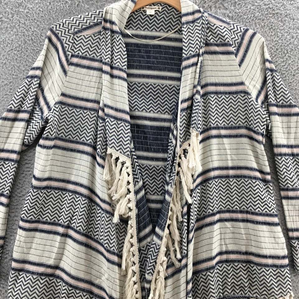 Cárdigan con volantes frente abierto cubierta top para mujer XL multicolor algodón flecos dobladillo Foto 2 de 4