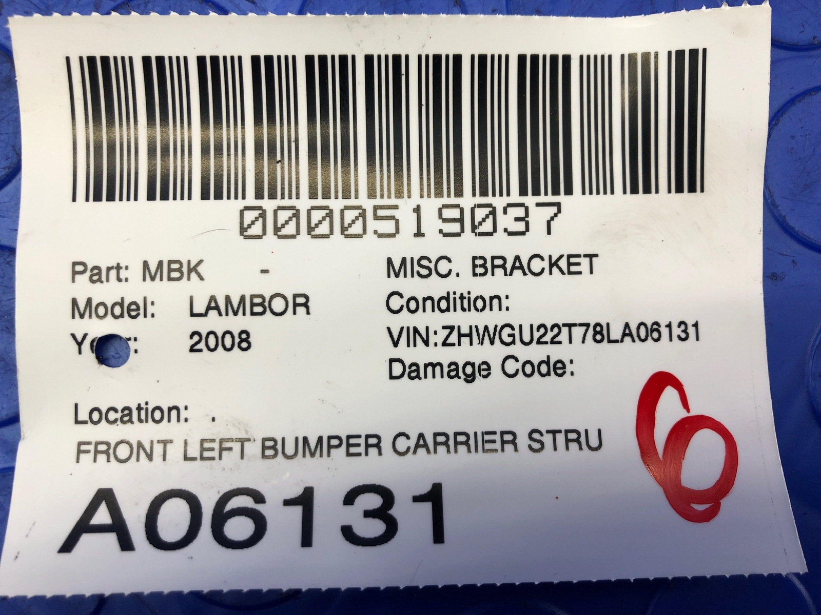LAMBORGHINI GALLARDO FRONT LEFT BUMPER CARRIER STRUCTURE BRACKET 407813087
