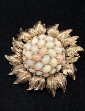 Vintage CINER Large 3 Antiqued Gold Tone Multicolored Stone Sunflower Brooch