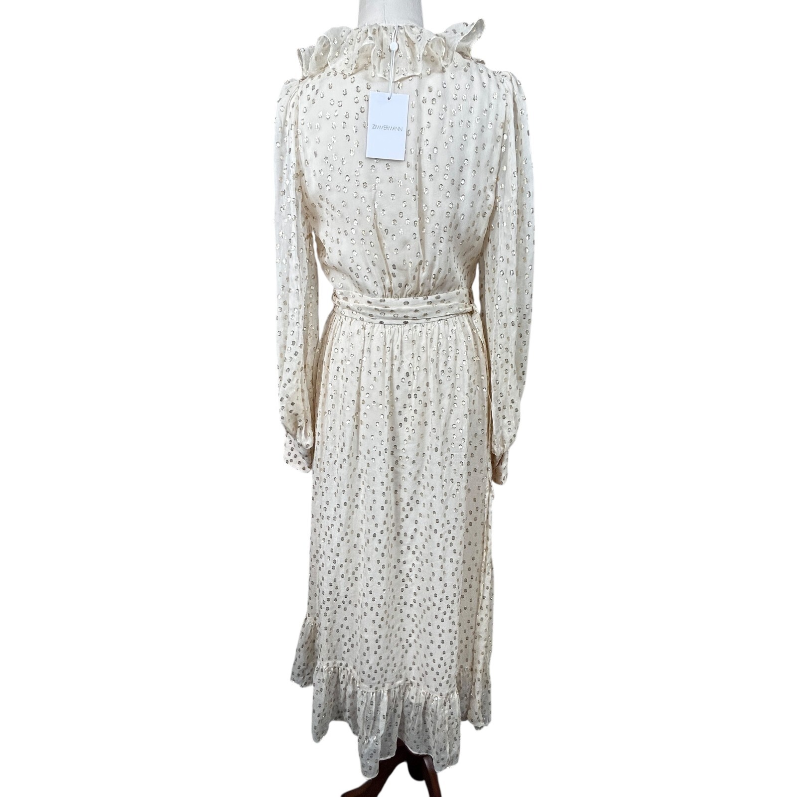 Zimmermann Lurex Wrap Midi Dress BNWT Size 0 AU 8 US 4 Silk Cream Gold NEW