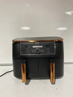 Ninja Foodi MAX Dual Zone Air Fryer AF400UK, Zange, 2 Schubladen, 9,5L Kupfer/Schwarz