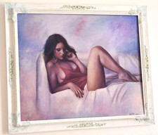 Stupendo olio su tela originale NUDO DI DONNA arte contemporanea quadro Sospiri