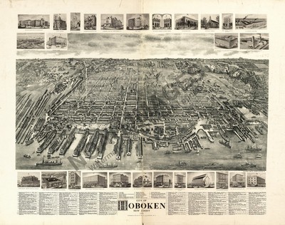 Panoramic Map of Hoboken New Jersey 16x20