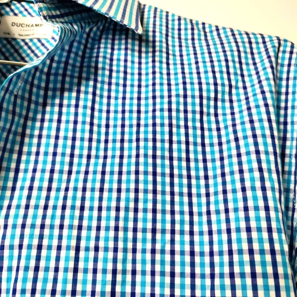DUCHAMP London Gingham Check Men 17/XL Blue/Purple Long Sleeve Button Y2K Shirt - Image 4 of 4