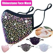 Rhinestone Bling Crystal Face Mask Sparkly Reusable Washable With Filter Pocket