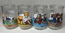4 VTG Jelly Glass Collection Glasses Disney & Peanuts Pooh Goofy Snoopy(Pre-own)