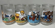 4 VTG Jelly Glass Collection Glasses Disney & Peanuts Pooh Goofy Snoopy(Pre-own)