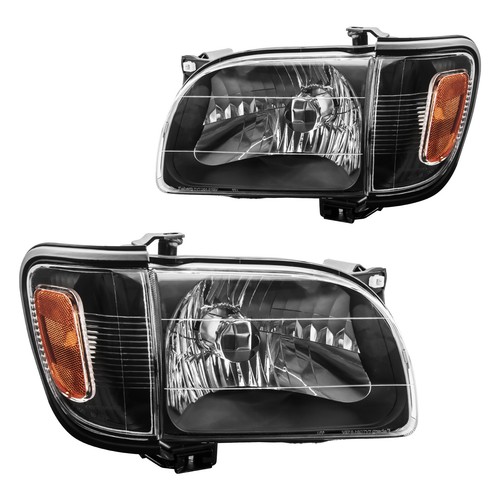 Pair Headlights Assembly For 01-04 Toyota Tacoma Black Housing Amber Reflector - Picture 10 of 12