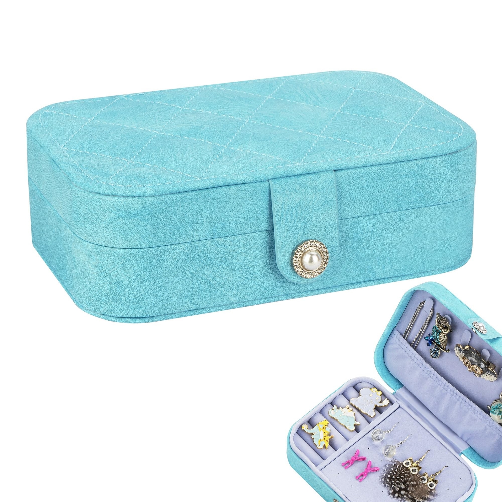 Stylish Blue Leather Jewelry Organizer Box for Storage & Display
