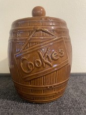 Vintage 1950's Ceramic Whiskey Barrel Cookie Jar with Lid made in the USA