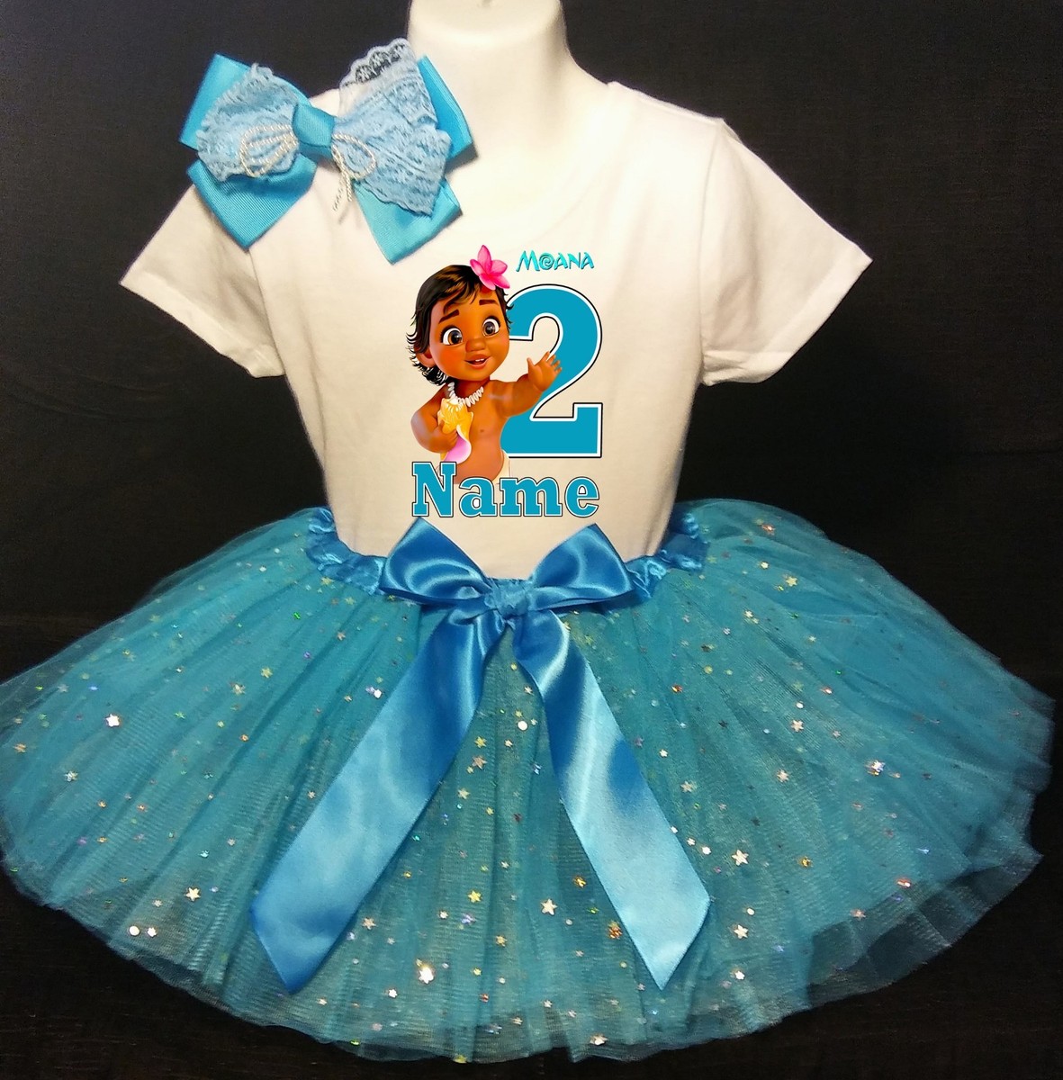 Baby Moana **With NAME**2nd second Birthday Turquoise Tutu Dress Fast  Shipping
