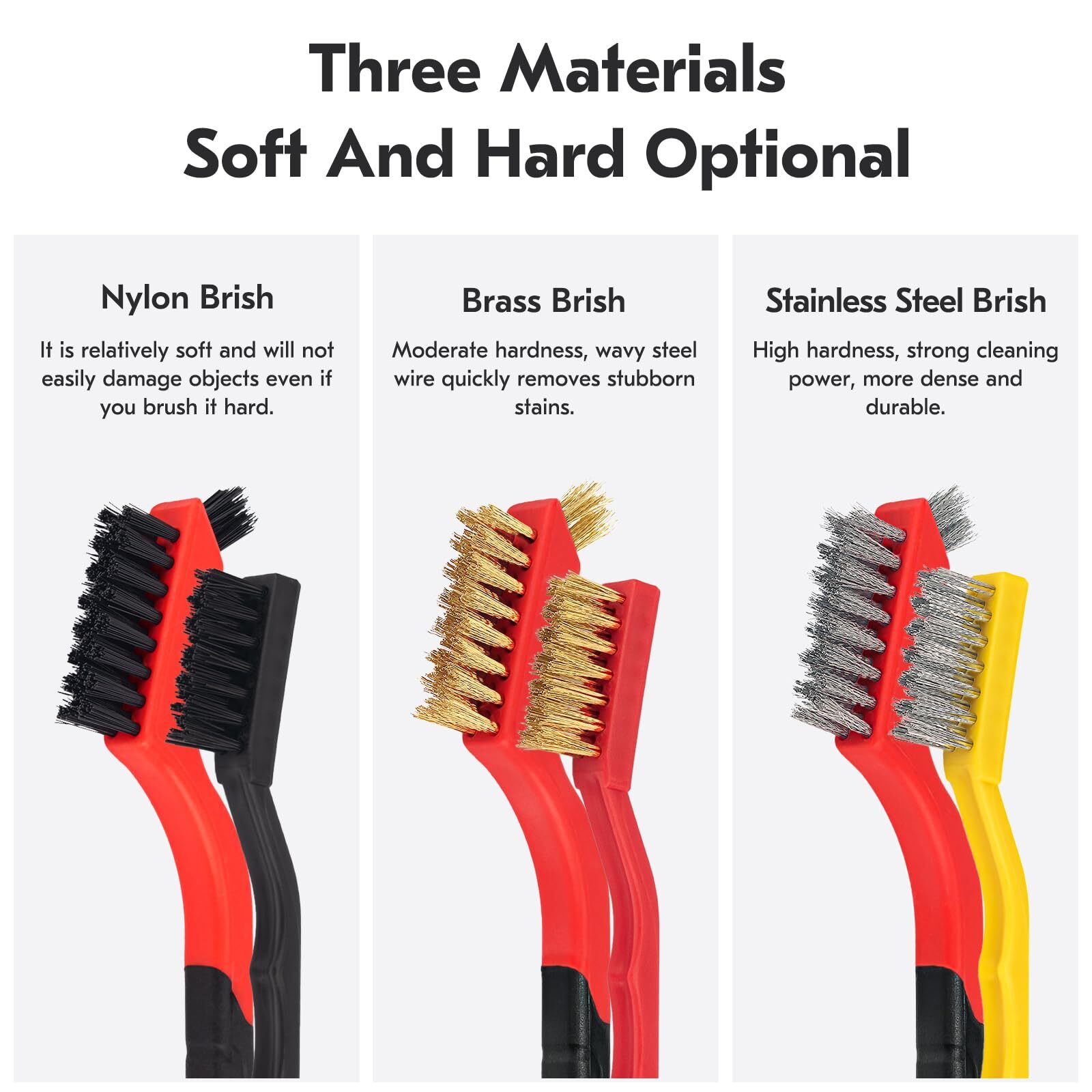 Small Wire Brush Set 6Pcs, Stainless Steel/Brass/Nylon/Bristle Mini Wire Brushes