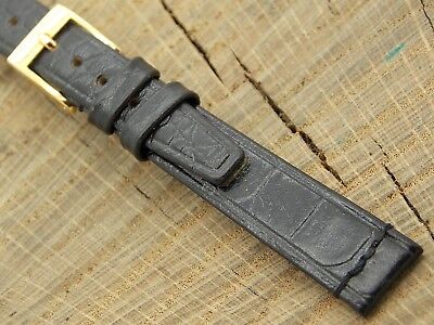 Accutron Vintage Black Leather Watch Band with Gold Tone Buckle