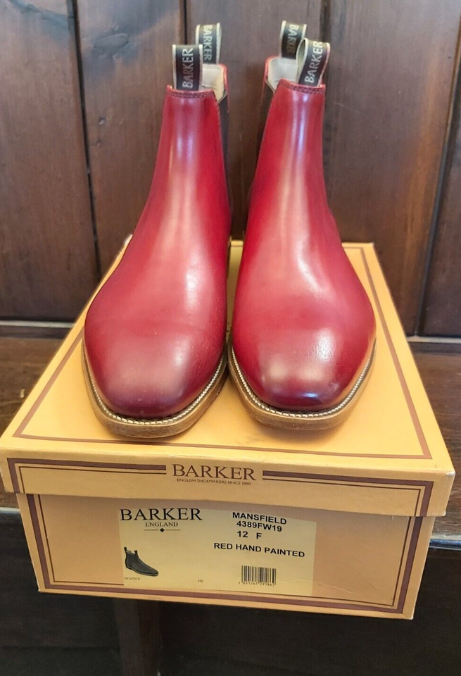 Barker Mansfield Red Hand Painted Leather Mens Chelsea Boots 12 F