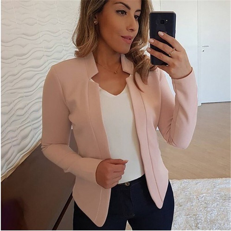Suit Jacket Summer Office Blazer Women Long Work Coat Sleeve