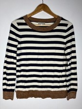 Loft Outlet Womens Small Striped Sweater Navy White With Gold Accents Knit Top
