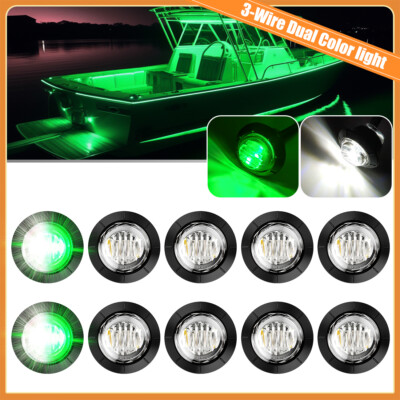 10x White Green LED Boat Marine Deck Interior Lighting 12V Courtesy Cabin Lights