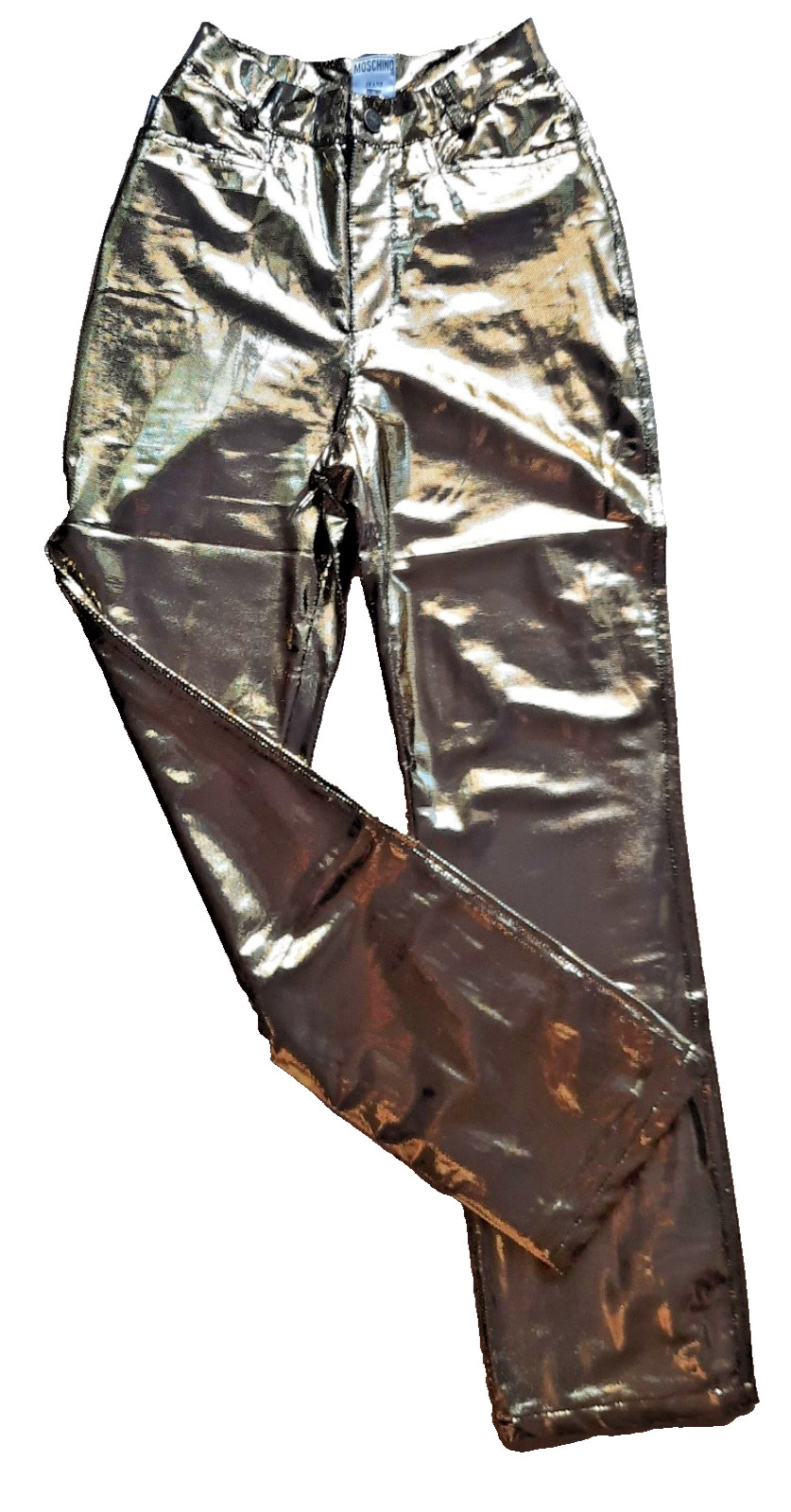 Pantalone vintage Moschino oro metallizzato alta lucentezza gamba dritta Made in Italy