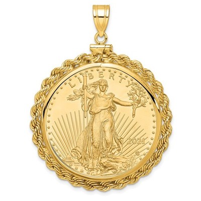 14k Yellow Gold Rope 1oz American Eagle Screw Top Coin Bezel Pendant 32.88gm