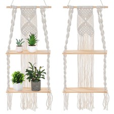 2 Packs Macrame Wall Hanging Shelf 2 Tier Handmade Boho Hanging Wall Shelf Float