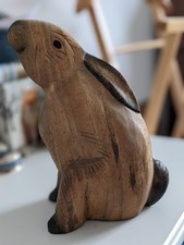 Solid Wood Gazing Hare Ornament Hand Carved Sculpture 24cm Tall
