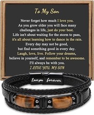 Gift for Son from Mom Dad Leather Bracelet Layered Birthday Graduation Gifts ...