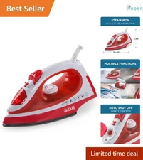 Steam Iron Stainless Steel 7.4oz Water Tank 1200W Auto Shut-off Compact