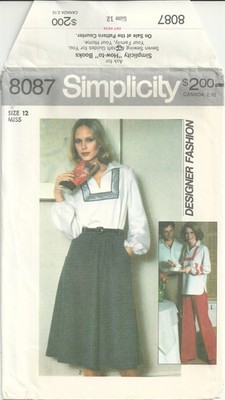 Uncut Vintage 1977 Sewing Pattern Simplicity 8087 Misses Separates Sz 12 Bust:34