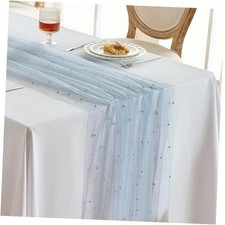 3 Pack Pearl Table Runner -10FT Boho Tulle Table Runners 10FT 3PC Dusty Blue