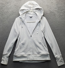 Athleta Hoodie Womens Small White Stretch Thumbhole Sleeve Performance Full Zip