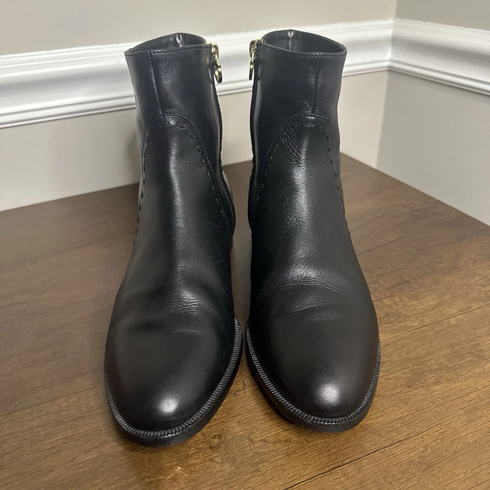 Botines Chelsea Salvatore Ferragamo de cuero negro con tacón ancho talla 10 Foto 3 de 4