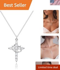 14K Gold Plated Crown Cross Necklace with Cubic Zirconia - Lightweight Design