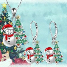 3pcs Christmas Tree  Snowman Jewelry Set Necklace and Earringswith gift box