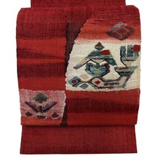 JAPANESE KIMONO BELT NAGOYA OBI RED PURE SILK AA9359