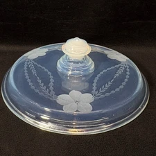 Antique 1920s Fry Ovenglass Round Etched Casserole Lid Pearl Opalescent 1938-7-D