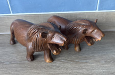 Vintage Hand Carved Lion x2 Wooden Unique Folk Art Statue Figurine Safari