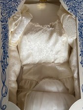 Vintage 90s Sealed Preserved in Box Off White Brocade Wedding Gown w/ Bead Trim