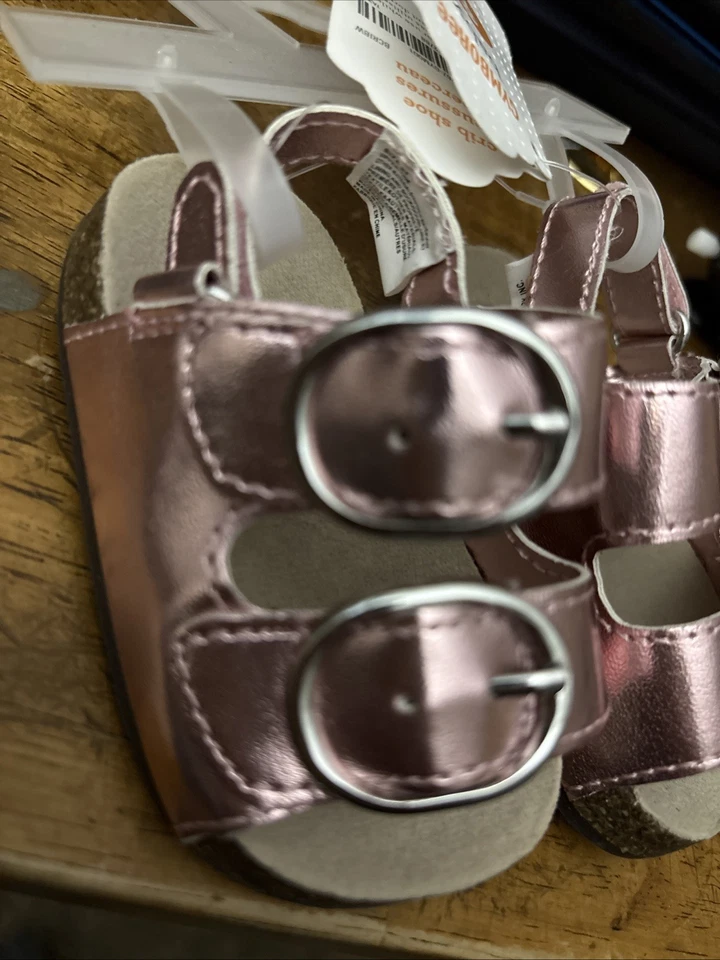 Gymboree младенца размер 01 розовый металлический пряжки сандалии новый с Ярлыками - Изображение 2 из 4